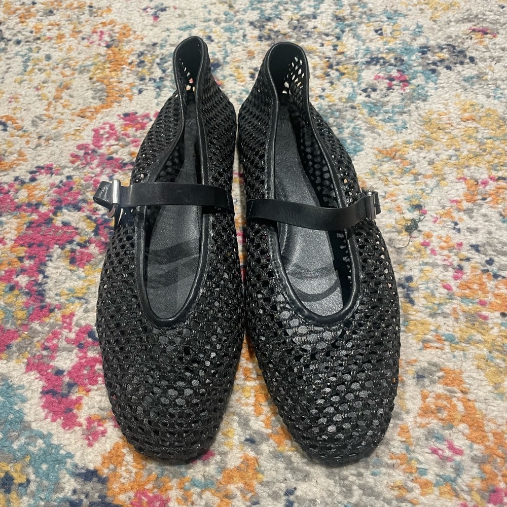 H&M Black Woven Mesh Mary Jane Ballet Flats Size 9